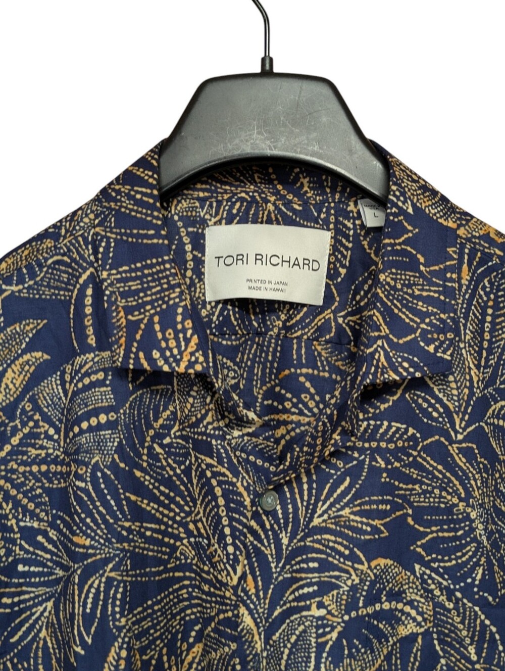 Tori Richard Dotanicals Cotton Lawn Shirt Navy and Yellow Size Large - Picture 2 of 12